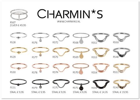 Charmin&rsquo;s  stapelring staal R572 Chained Shiny Steel