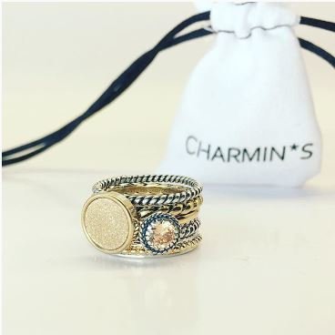 Charmin&#8217;s stapelring zilver R288 Champaign 'Diamond Crown'