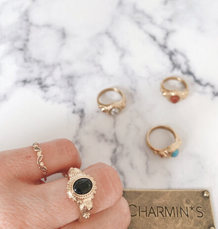 Charmin's Zegel Ring R1053 Cleopatra Black Tourmaline Goldfilled