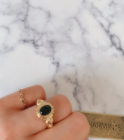 Charmin's Zegel Ring R1053 Cleopatra Black Tourmaline Goldfilled