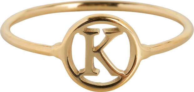 Charmin’s initialen open ronde zegelring Goldplated R1121 Letter K