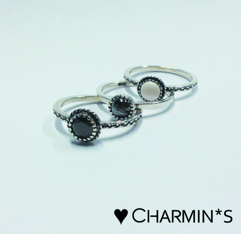 Charmin&#8217;s  stapelring zilver R297 Hematite 'Natural Stone'