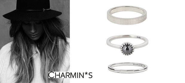 Charmin&#8217;s  stapelring zilver R297 Hematite 'Natural Stone'