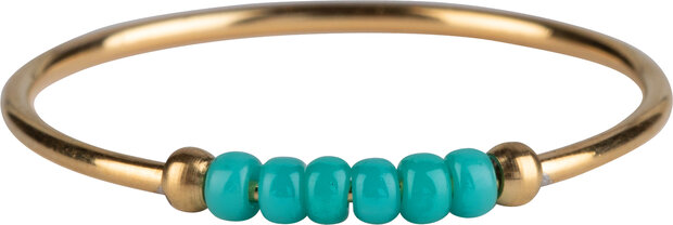 R0986 Anxiety Ring Palm Petrol Blue Beads Goldplated 