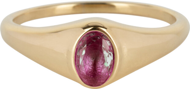 Charmin’s R1087 Birthstone zegelring July Fuchsia Ruby Oval Stone Goldplated