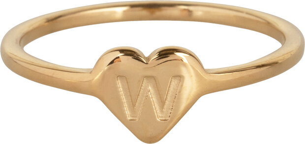 Charmin’s initialen zegelring hartje Goldplated R1015-W Letter W