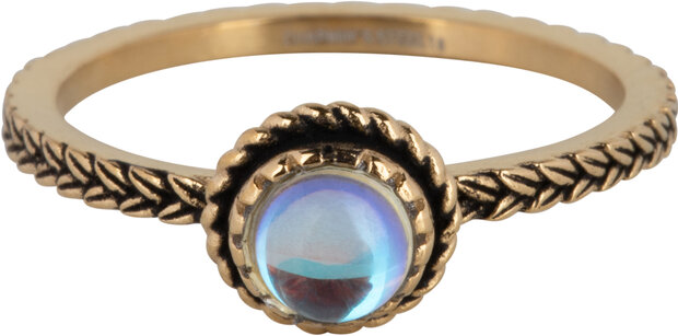 Charmin's Goudkleurige Ring Birthstone Juni Maansteen Kristal Staal Iconic Vintage R1102