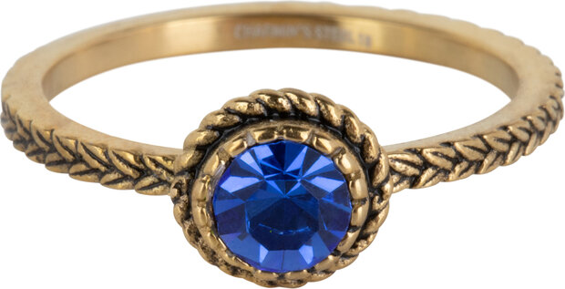 Charmin's Goudkleurige Ring Birthstone September Donkerblauwe Kristal Staal Iconic Vintage R1098