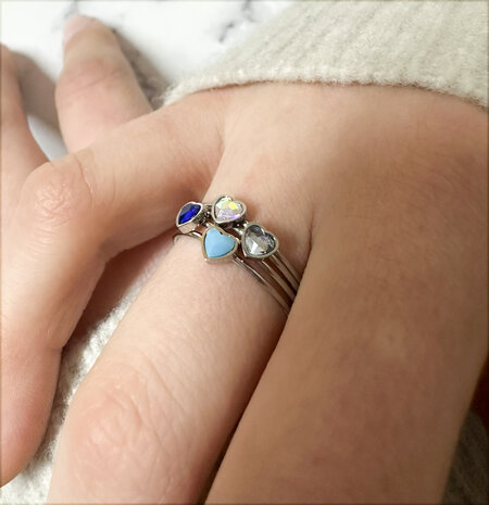Bague Charmin avec pierre de cœur en cristal rose en acier R1586 – Pierre de naissance octobre