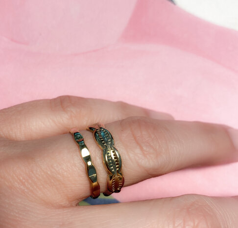 Charmins Ring Kaurimuscheln Muscheln Gold Steel R1247