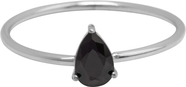 Charmin's Stalen Ring met Druppelvormig Zwart Kristal Steentje R1742 – Mysterieus Chic 