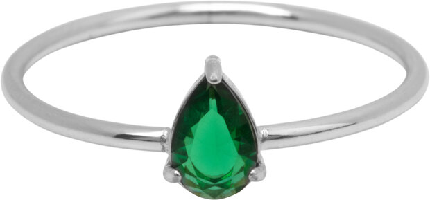Charmin's Stalen Ring met Druppelvormig Donker Groen Kristal Steentje R1741 – Klassiek Groen 