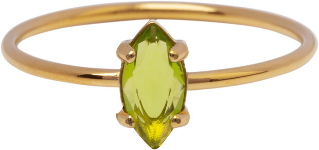 Charmin's Goudkleurige Ring met Ellipsvormig Lichtgroen Kristal R1690– Fris en Opvallend