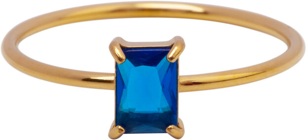 Charmin's Goudkleurige Ring Rechthoekig Donkerblauw Steentje R1728 – Nachtelijke Chic 