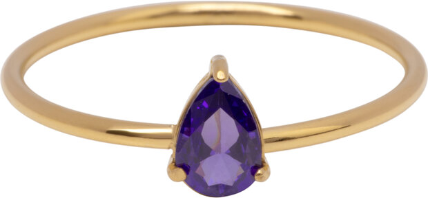 Charmin's Goudkleurige Ring met Druppelvormig Lila Kristal Steentje R1747 – Zachte Glamour 