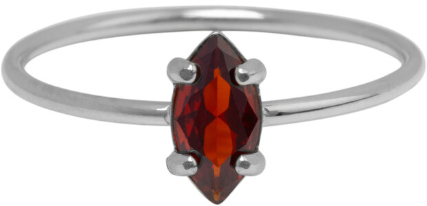 Charmin's Stalen Ring met Ellipsvormig Ruby Rood Kristal Steentje R1676 – Diep en Elegant