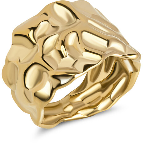 Charmin's Goudkleurige Chunky Ring met Mooie Bewerkinkingen R1837 – Kracht en Stijlvol