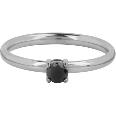 Charmin’s Klassieke Solitair 2,2mm Ring Zwarte Steen Staal R1432