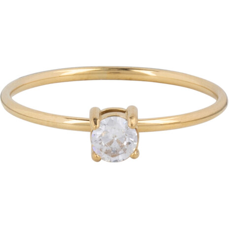 Charmin’s Klassieke Solitair 1mm Ring Witte Steen Goudkleurig R1423