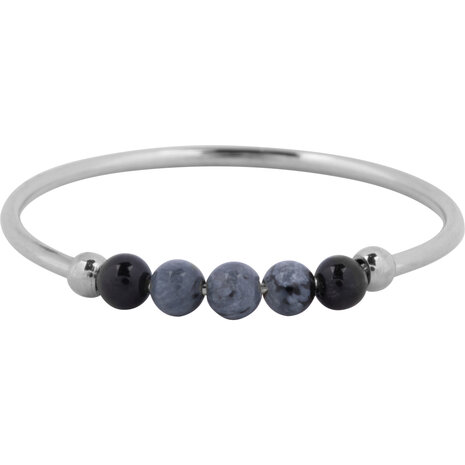 Charmin's Anxiety Ring Snowflake obsidian Edelsteen Kraal Staal R1334