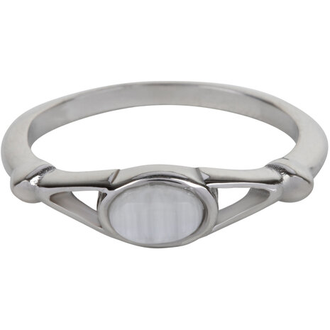 Charmin’s Ovale Elegante Witte Cateye Ring Staal R1159
