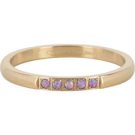 Memoire Ring Ring Paars Opaal 5 steentjes Goudkleurig R1130