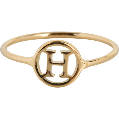 Charmin’s initialen open ronde zegelring Goldplated R1121 Letter H