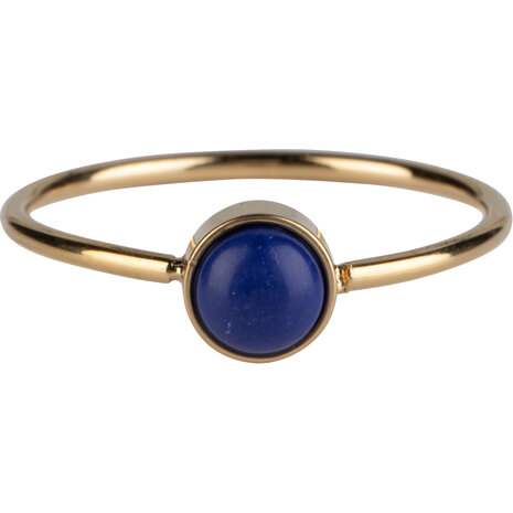 Charmin’s Goudkleurige Ring Ronde Steen Donker Blauwe Howliet Edelsteen 5mm Staal R1052