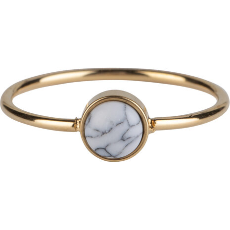 Charmin's Ring met Ronde Witte Howliet Edelsteen Goudkleurig Steel R1050