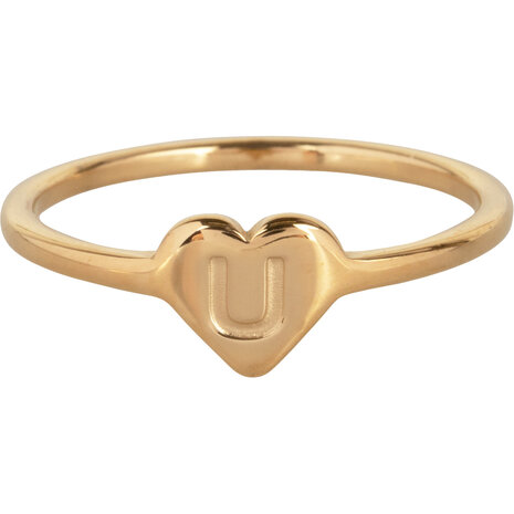 Charmin’s initialen zegelring hartje Goldplated R1015-U Letter U 