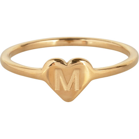 Charmin’s initialen zegelring hartje Goldplated R1015-M Letter M 