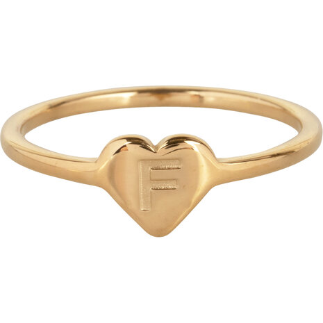 Charmin’s initialen zegelring hartje Goldplated R1015-F Letter F 