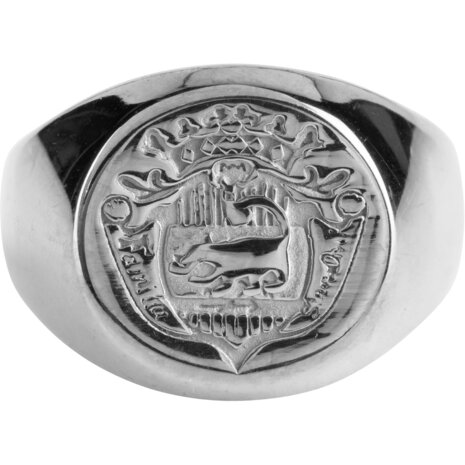 Charmin's UNI Men's and Women's Signet Ring Familia Supra Omnia Steel R999