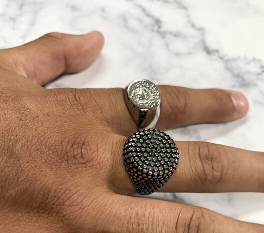 Charmin's UNI Men's and Women's Signet Ring Familia Supra Omnia Steel R999
