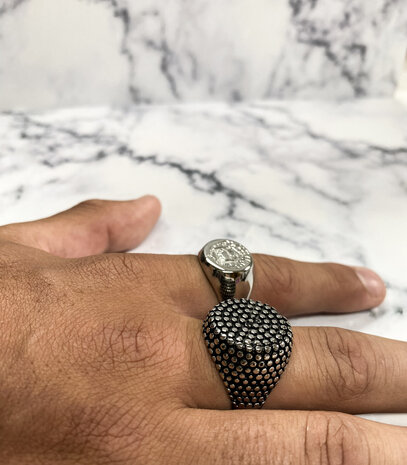 Charmin's UNI Men's and Women's Signet Ring Familia Supra Omnia Steel R999