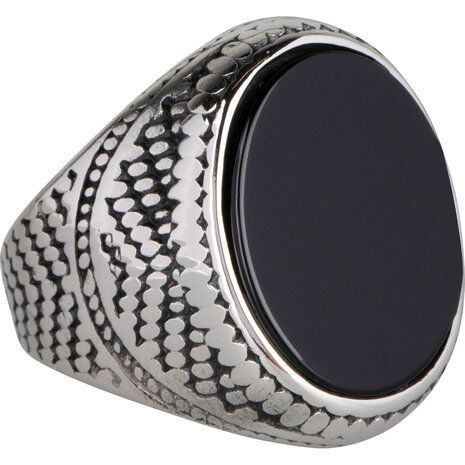 Charmin's UNI Men's Signet Ring Large Black Oval Stone Steel R974