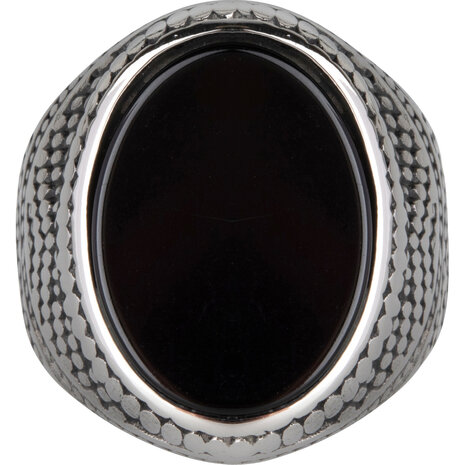 Charmin's UNI Men's Signet Ring Large Black Oval Stone Steel R974