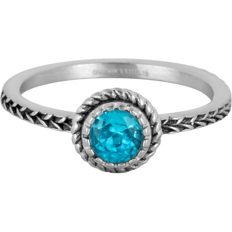 Charmin's Ring Birthstone Maart LichtBlauwe Kristal Staal Iconic Vintage R1523