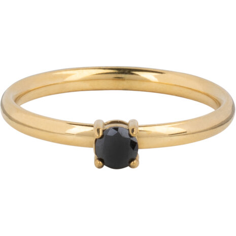 Charmin’s Klassieke Solitair 2,2mm Ring Zwarte Steen Goud R1433