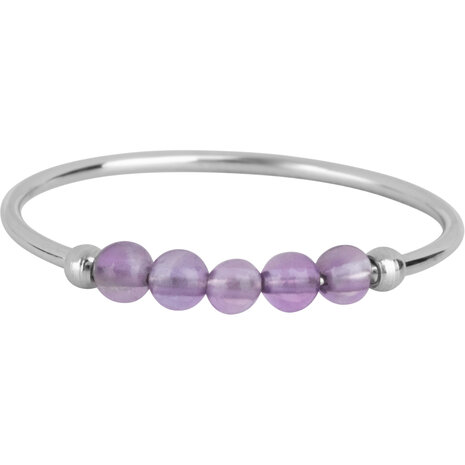 Charmins Angst Ring Natursteine ​​Amethyst Perlen Stahl R1313