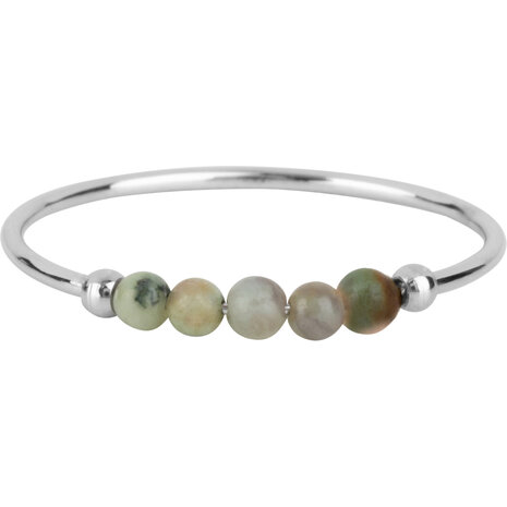 Charmins Angst Ring Natursteine ​​Afrikanischer Türkis Perlen Stahl R1306