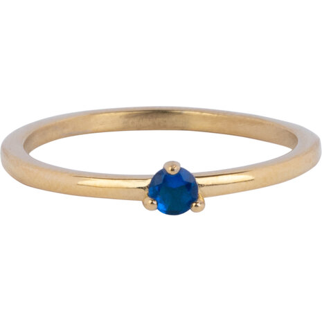 Charmin’s Driehoek Solitair Ring Blauwe Steen Goudkleurig Staal R1305