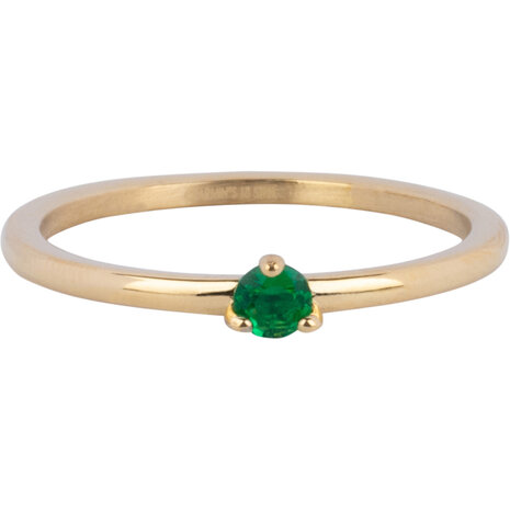 Charmin’s Driehoek Solitair Ring Groene Steen Goudkleurig Staal R1303