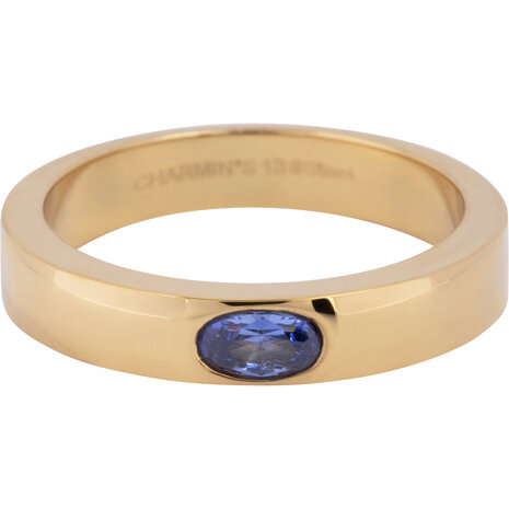Charmins Ring, breites Band, oval, lavendelblauer Stein, goldfarbener Stahl R1229