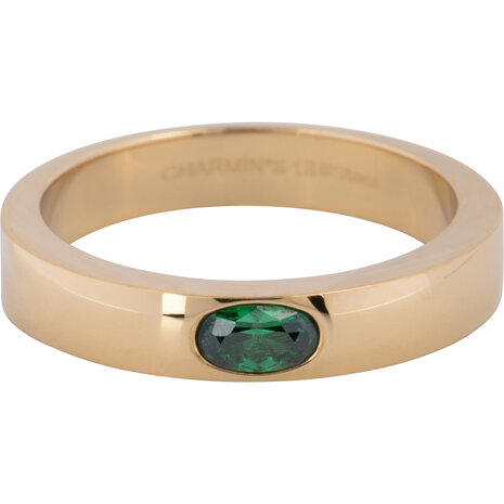 Charmin’s Ring Brede Band Ovale Donker Groene Steen Goudkleurig Staal R1227