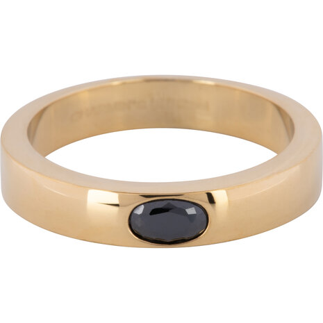 Charmin’s Ring Brede Band Ovale Zwarte Steen Goudkleurig Staal R1225