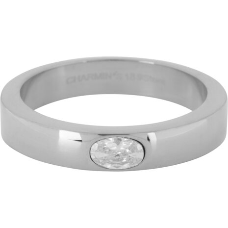 Charmin’s Ring Brede Band Ovale Witte Steen Staal R1222