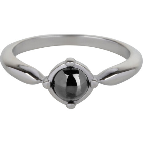 Charmin’s Ovale Elegante Zwarte Hematiet Ring Staal R1167