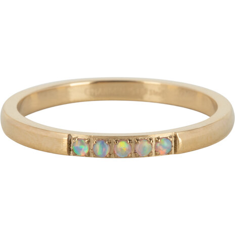 Charmin’s Memoire Ring R1136 5 Steentjes Wit-Blauwige Opaal Goud