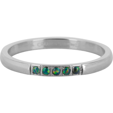 Charmin’s Memoire Ring R1127 5 Steentjes Donker Groen Opaal Staal